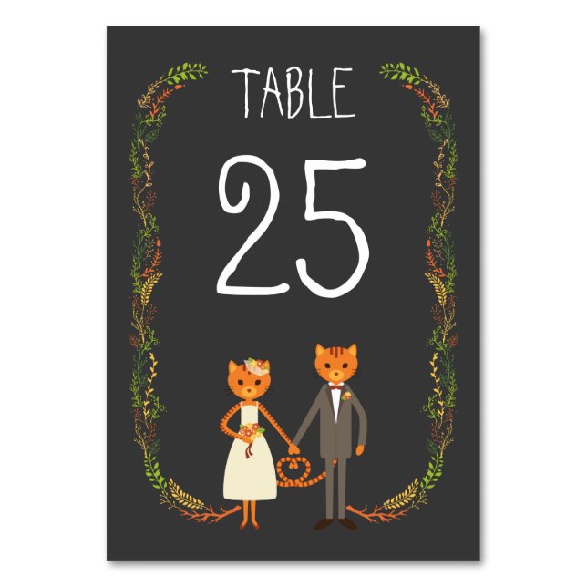Rustic Boho Forest Cats Wedding Invitation Table Number (Front)