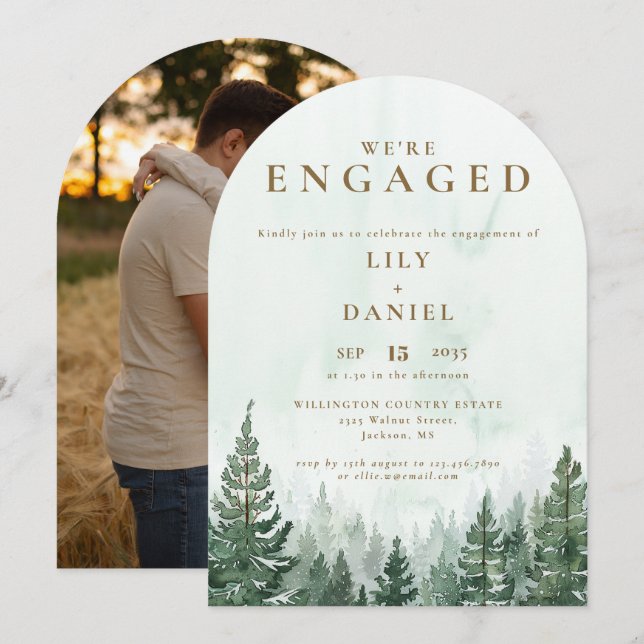 Rustic Boho Forest Engagement Party Photo Arch Invitation (Front/Back)