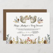 Rustic Boho Forest Squirrels Watercolor Wedding