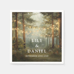 Rustic Boho Forest String Lights Photo Wedding Napkins