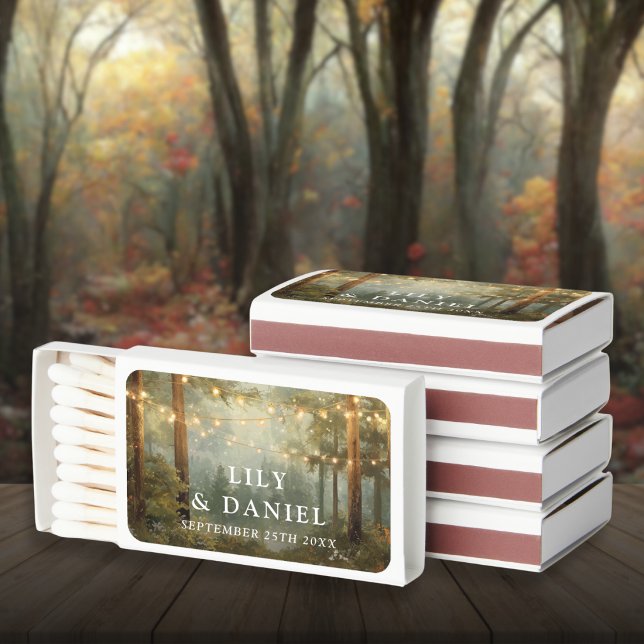 Rustic Boho Forest String Lights Wedding Favor Matchboxes (Rustic Boho Forest String Lights Wedding Favor Matchboxes)