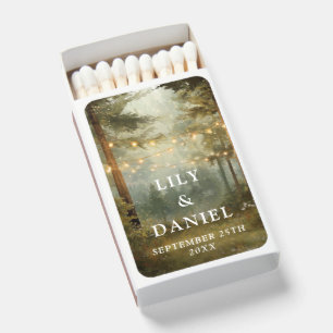 Rustic Boho Forest String Lights Wedding Favor Matchboxes