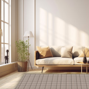 Rustic Boho Framhouse Neutral Check Plaid Area  Rug