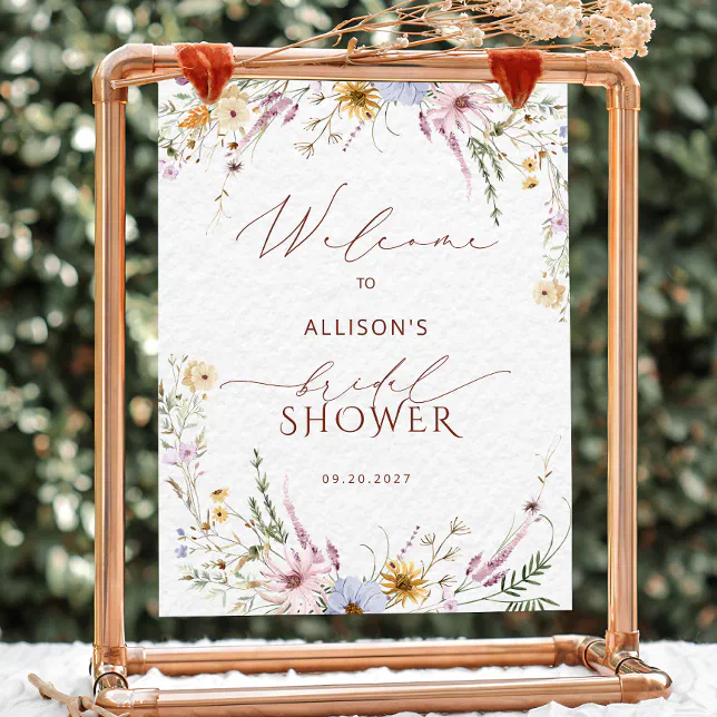 Rustic Welcome Flowers Rustic Boho Garden Flowers Bridal Shower Welcome Poster | Zazzle