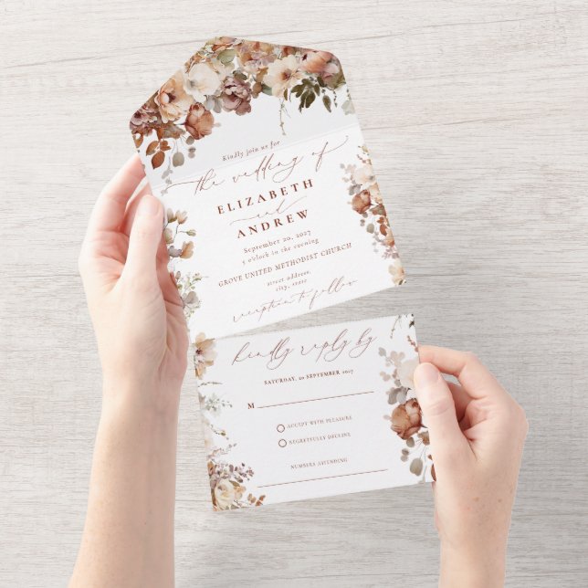 Rustic Boho Garden Flowers Wedding  All In One Invitation (Tearaway)