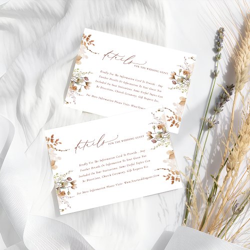 Rustic Boho Garden Flowers Wedding Enclosure Card