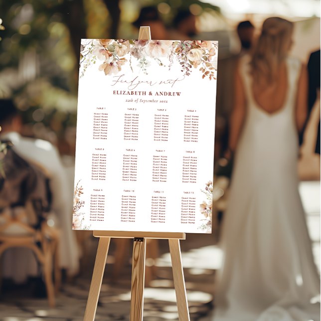Rustic Boho Garden Flowers Wedding Seating Chart  Foam Board (Creator Uploaded)