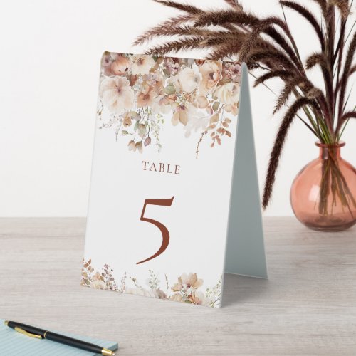 Rustic Boho Garden Flowers Wedding Table Number Table Tent Sign