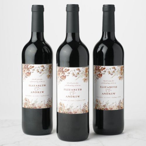 Rustic Boho Garden Flowers Wedding Wine Label