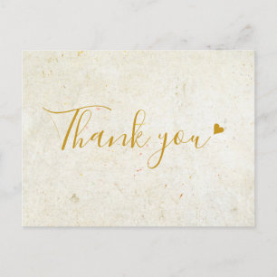Rustic Boho Gold Heart Script Thank You Postcard