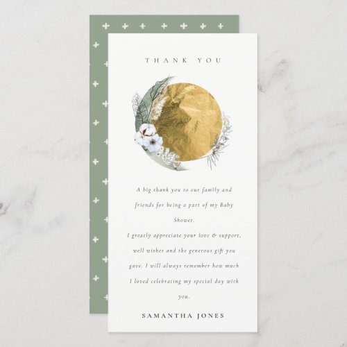 Rustic Boho Gold Saga Green Floral Wreath Wedding Thank You Card