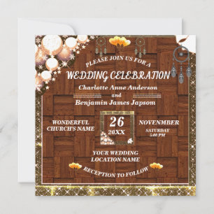 Rustic Boho Golden Glitter  Dream Catcher Wedding Invitation