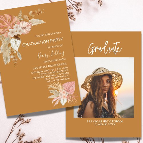 Rustic Boho Graduation Photo Party Invite