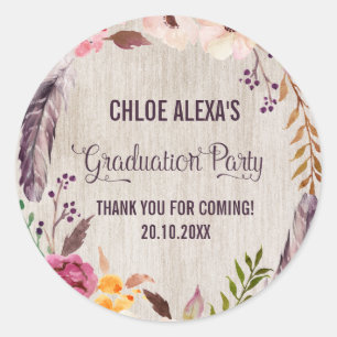Rustic Boho Graduation Thank You Sticker Favors