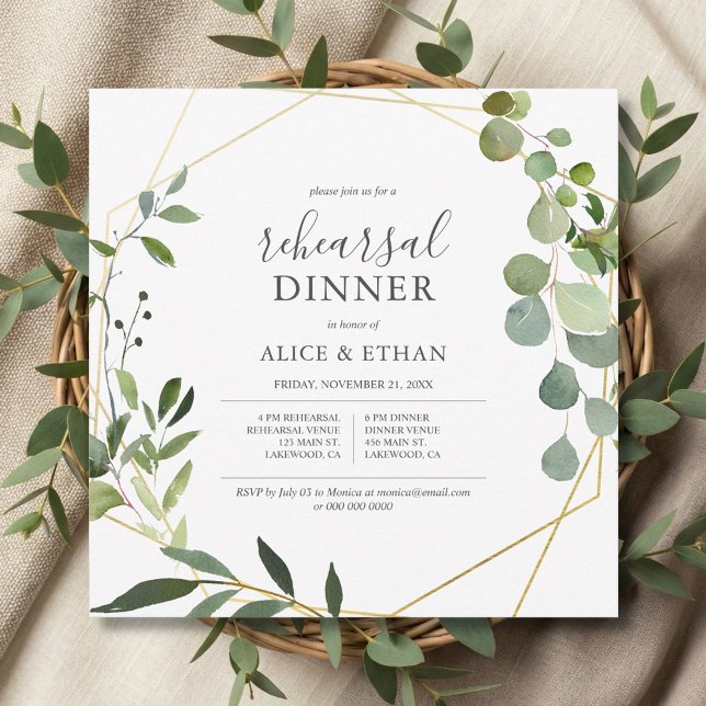Rustic Boho Greenery Calligraphy Rehearsal Dinner Invitation (Creator Uploaded)