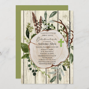 Rustic Boho Greenery First Holy Communion Invitation
