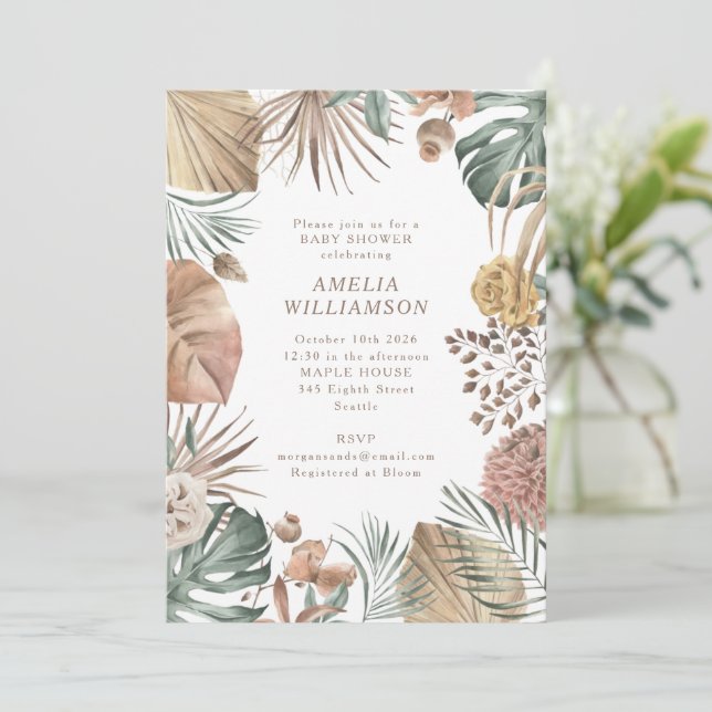 Rustic Boho Greenery Stylish Autumn Baby Shower Invitation (Standing Front)