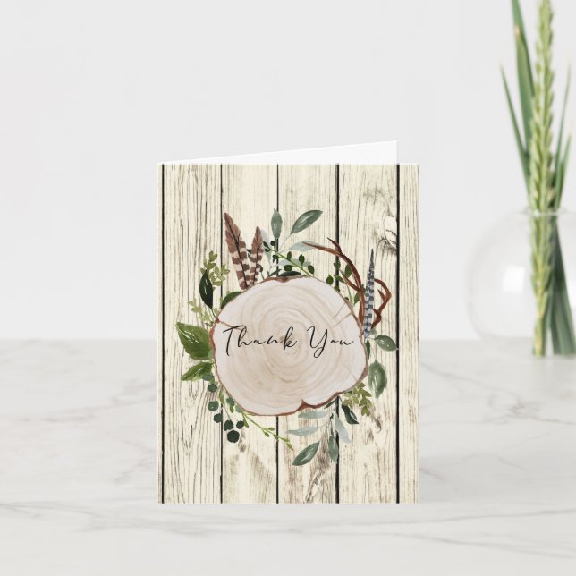 Rustic Boho Greenery Thank You Card (Front)
