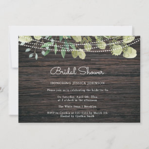 Rustic Boho Greenery Wood Bridal Shower Invitation