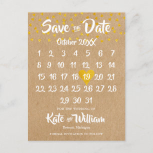 Rustic Boho Heart Calendar Photo Save the Date Announcement Postcard
