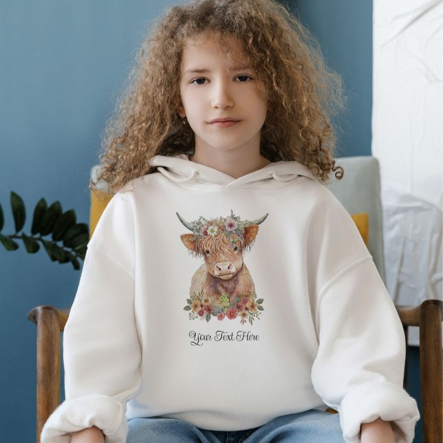Rustic Boho Highland Cow pink floral Watercolor Hoodie (Creator Uploaded)