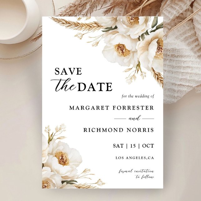 Rustic Boho Ivory Floral Wedding Save The Date Invitation (Creator Uploaded)