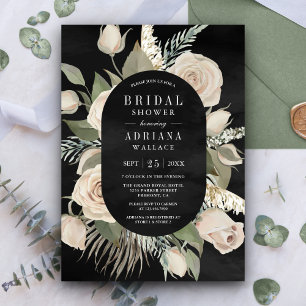 Rustic Boho Ivory Roses Sage Black Bridal Shower Invitation
