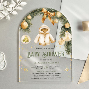 Rustic Boho Jacket Winter Christmas Baby Shower Acrylic Invitations