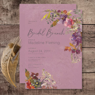 Rustic Boho Jewel Tone Plum Florals Bridal Brunch Invitation