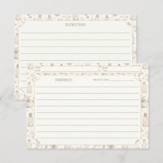 Rustic Boho Kitchen Herbs Pattern Recipe Cards (Front/Back)