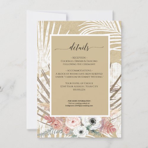 Rustic BOHO Kraft Floral Pampas Grass Tropical Invitation