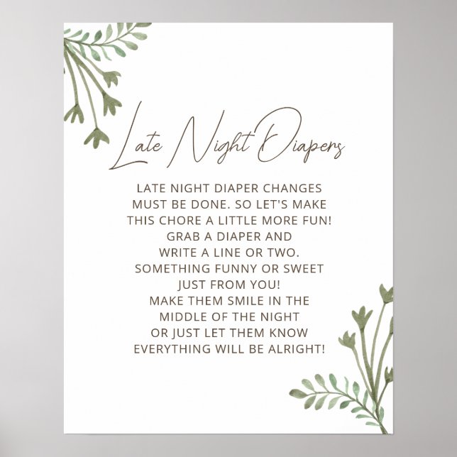 Rustic Boho Late Night Diapers Baby Shower Game Poster (Front)