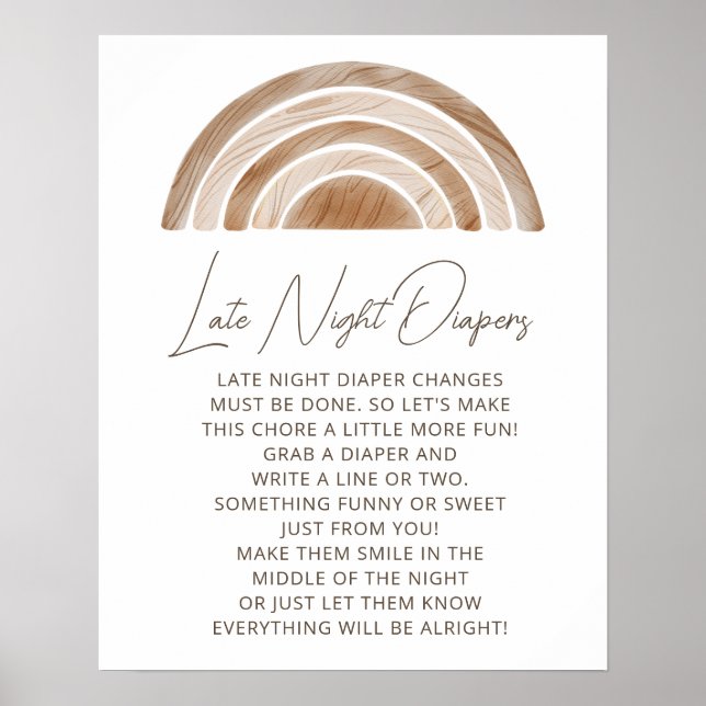 Rustic Boho Late Night Diapers Baby Shower Game Poster (Front)