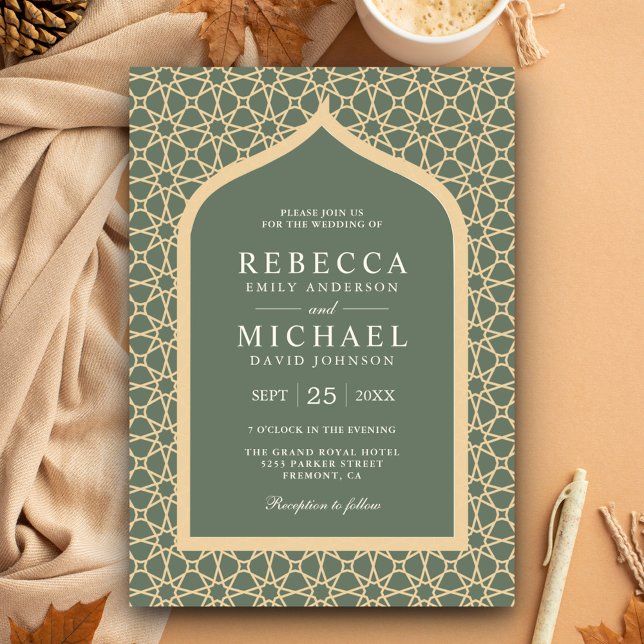 Rustic Boho Lattice Arch Sage Green Wedding Invitation (Creator Uploaded)