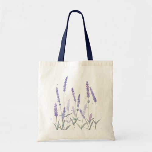 Rustic Boho Lavender Flowers Botanical Watercolor Tote Bag