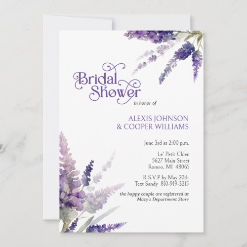Rustic Boho Lavender Flowers Purple Bridal Shower Invitation