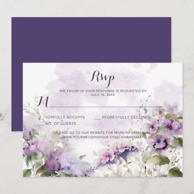 Rustic Boho Lavender Purple Floral Wedding  Invitation (Front/Back)