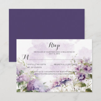 Rustic Boho Lavender Purple Floral Wedding  RSVP Card