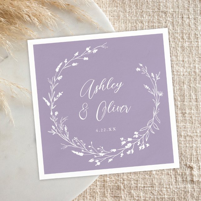 Rustic Boho Lavender Wildflower Botanical Wedding Napkins (Creator Uploaded)