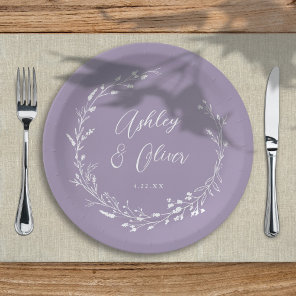 Rustic Boho Lavender Wildflower Botanical Wedding Paper Plates
