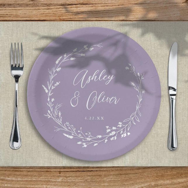 Rustic Boho Lavender Wildflower Botanical Wedding Paper Plates (Creator Uploaded)