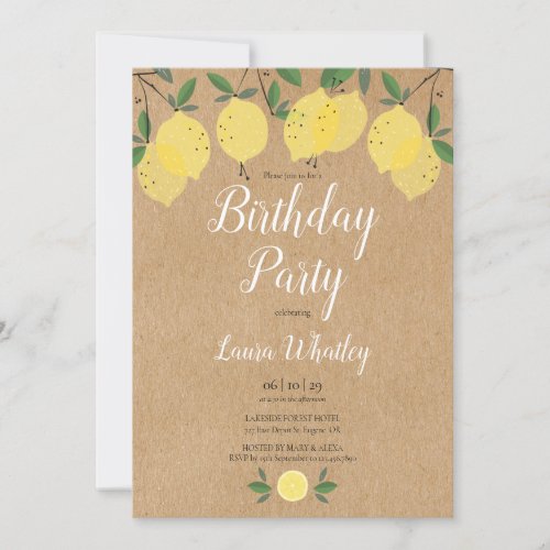 Rustic Boho Lemons Birthday Party Invitation