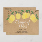 Rustic Boho Lemons Change The Date Postponed Event Postcard (Front/Back)