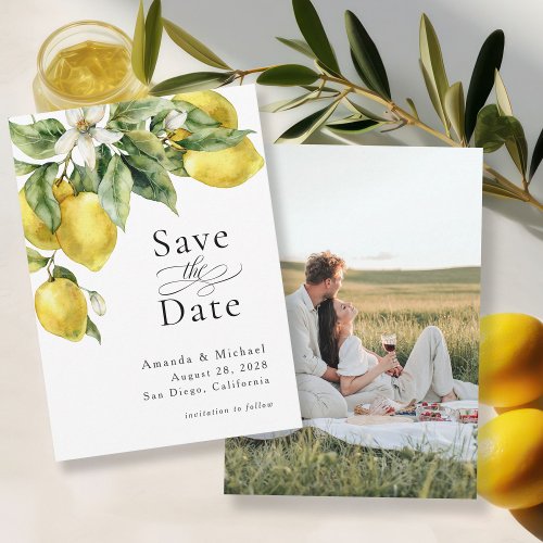 Rustic Boho Lemons Photo Save the Date Card