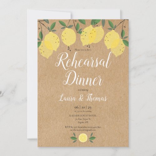 Rustic Boho Lemons Rehearsal Dinner Invitation