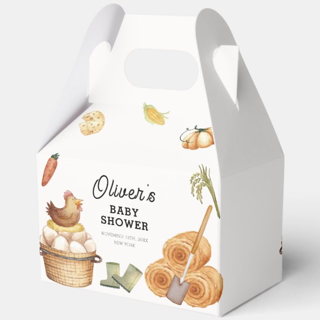 Rustic Boho Locally Grown Farm Chicken Baby Shower Favor Boxes (Back)
