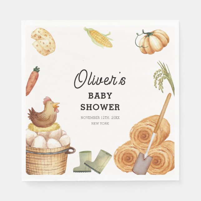 Rustic Boho Locally Grown Farm Chicken Baby Shower Napkins (Front)