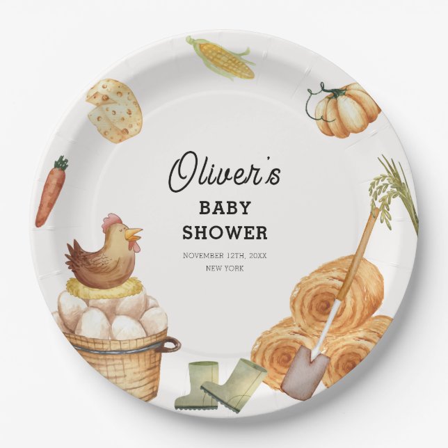 Rustic Boho Locally Grown Farm Chicken Baby Shower Paper Plates (Front)