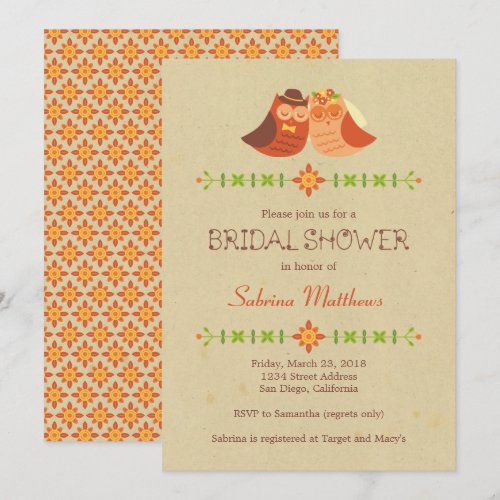 Lovebird Owls Bridal Shower Personalized Invites