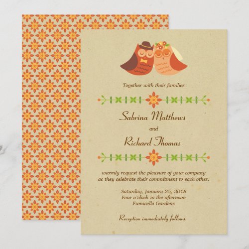 Lovebird Owls Wedding Personalized Invitations